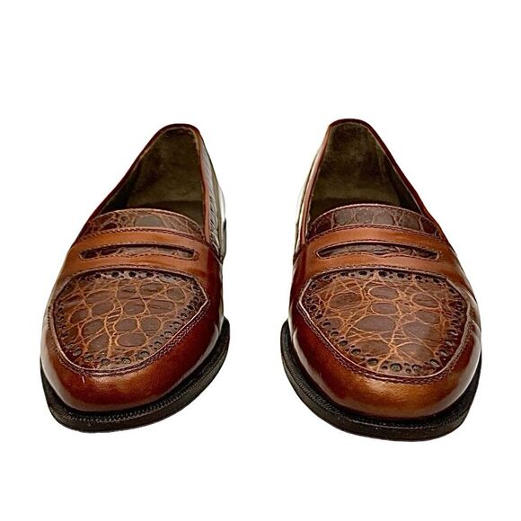 Mario Bruni Mens Loafer Slip On Cognac Leather-Crocodile Size 8 M Pre-Owned main image 6